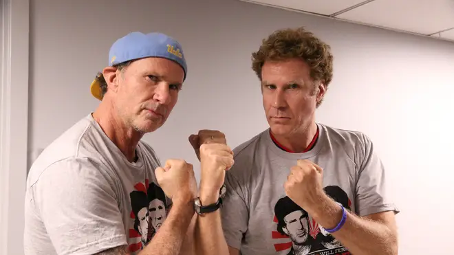 Drummer Chad Smith and actor Will Ferrell pose, May 22, 2014