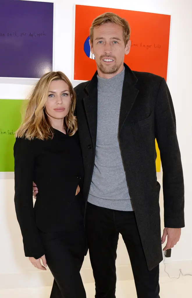 Abbey Clancy and Peter Crouch attend a private view of "Daft Apeth" by Serge Pizzorno of Kasabian at No Ho Showrooms on October 18, 2018 in London