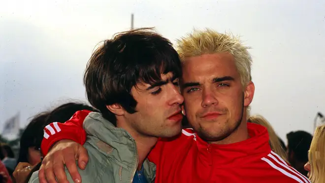 Liam Gallagher And Robbie Williams at Glastonbury Festival 1995