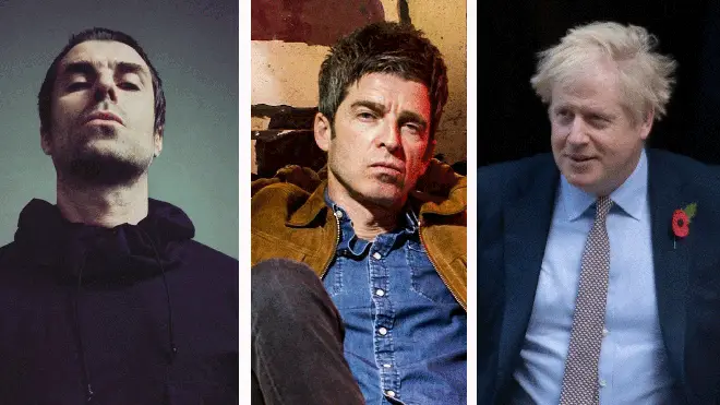 Liam Gallagher, Noel Gallagher and Boris Johnson