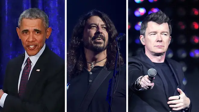President Barack Obama, Foo Fighters' Dave Grohl and Rick Astley