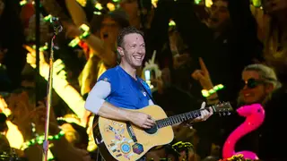 Chris Martin of Coldplay at Glastonbury Festival 2016