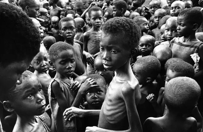 A group of emaciated children during the civil war in Biafra, 1970
